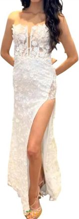 Jasz Couture Sheer Bodice Prom Gown In White