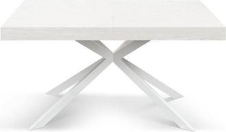 Konte Design Mesa de madera, acabado blanco,base x blanca, extensible 160x90