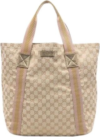Gucci Pre-owned Tote Bags, female, Beige, Size: ONE SIZE Pre-owned Canvas Vintage Tote Bag