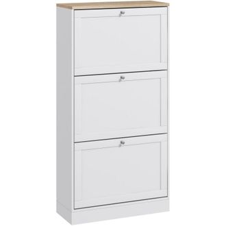 HOMCOM Homcom - Mueble zapatero de recibidor armario zapatero moderno con 3 cajones abatibles y estantes ajustables para 18 pares de zapatos 60x23,5x115 cm