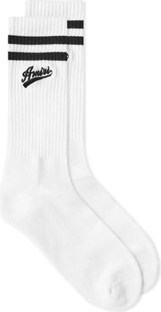 Amiri Mens Varsity Script Socks in White Cotton - Size 7-8.5 (UK Shoe)
