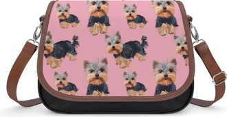 Generic Cute Yorkshire Terrier Crossbody Bag Womens Handbag PU Message Bags Shoulder Purse with Adjustable Strap