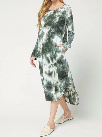 Entro Tie Dye Ribbed Pocket Dress In Olive