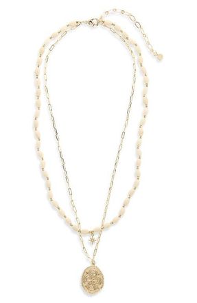 Panacea Two-Row Howlite Stone Coin Pendant Necklace in Ivory at Nordstrom