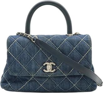 Chanel Pre-owned Coco Handle Denim 2way Bag - Dames - Vintage Handtas - Blauw - ONE Size - Denim - Vintage