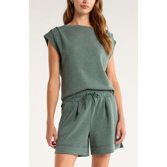Zella Soft Luxe Knit Gathered Shoulder Top in Green Balsam Heather at Nordstrom, Size X-Small