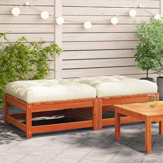 vidaXL Reposapi&eacute;s Jard&iacute;n Cojines 2 Uds Madera Maciza Pino Marr&oacute;n Cera Vidaxl