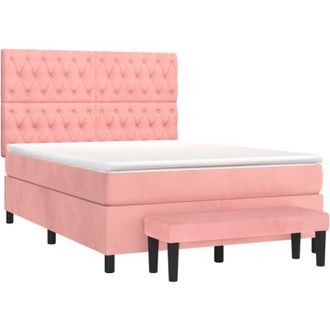vidaXL Vidaxl - Cama Box Spring Con Colch&oacute;n Terciopelo Rosa 140x200 Cm