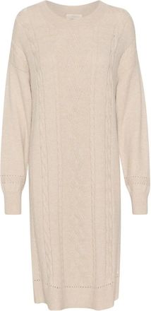 Cream Gebreide jurk met pofmouwen - Dames - Kleedjes - Roze - XL - Kleedjes