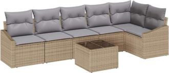 vidaXL Garden Sofa Set 7 pcs Beige Poly rattan Vidaxl
