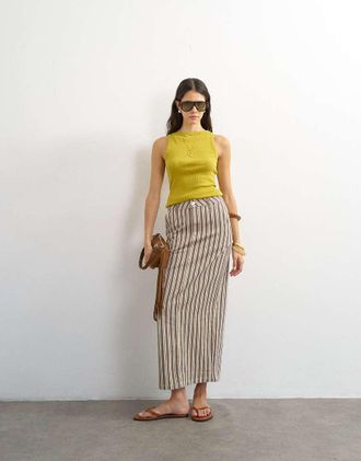Topshop gonna lunga a colonna in denim a righe-Multi