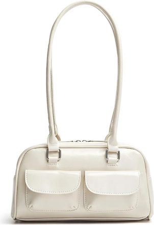 Generic Compatible For Womens Satchel Hobo Bag Leather Shopping Solid Armpit Casual Double Pocket Hand(White B)