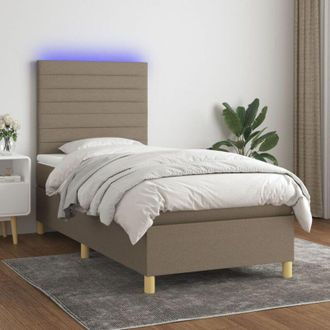 vidaXL Vidaxl - Cama Box Spring Colch&oacute;n Y Luces Led Tela Gris Taupe 90x190 Cm