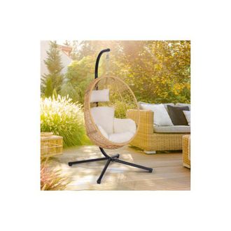 IDMarket Idmarket - Sill&oacute;n Colgante Calado Efecto Rat&aacute;n Con Forma De Huevo Y Coj&iacute;n Crudo