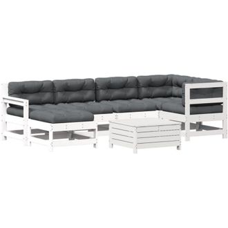 vidaXL Set Muebles Jard&iacute;n 7 Pzas Con Cojines Madera Maciza Pino Blanco Vidaxl