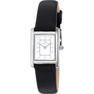 Porsamo Bleu Karolina Diamond Leather Strap Watch, 21.5mm x 30mm - 0.06 ctw in Silver-Black at Nordstrom Rack