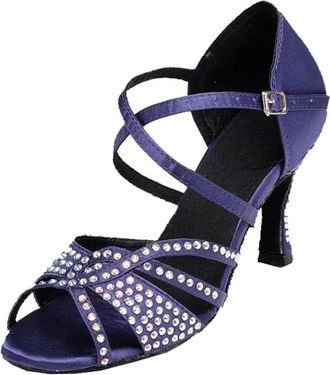 Minitoo Ladies Latin Ballroom Dance Shoes with Rhinestones Formal Party Sandals L138 Purple 7.5cm Heel UK 5