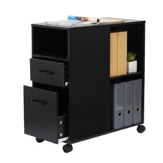 Relaxdays Cajonera Relaxdays Con Ruedas, 2 Cajones, 3 Huecos, Med.: 65 X 30 X 60 Cm, Mdf, Mueble Bajo De Oficina, Archivo, Negro