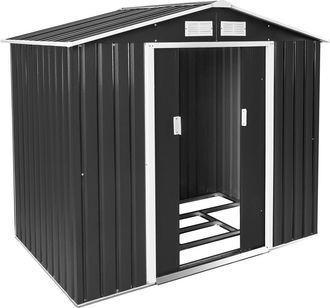 TecTake Cobertizo jard&iacute;n con base, chapado acero, 214x130x185 cm, gris/blanco