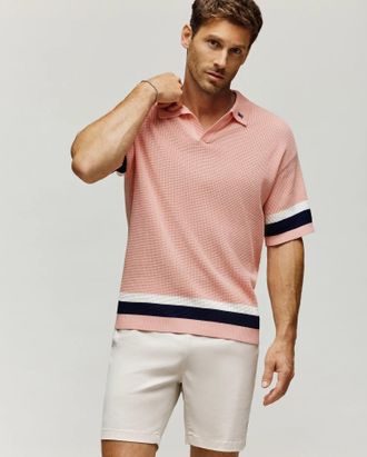 Psycho Bunny Mens Lochlan Relaxed Johnny Collar Polo 806 PEACH MELBA / XXXL