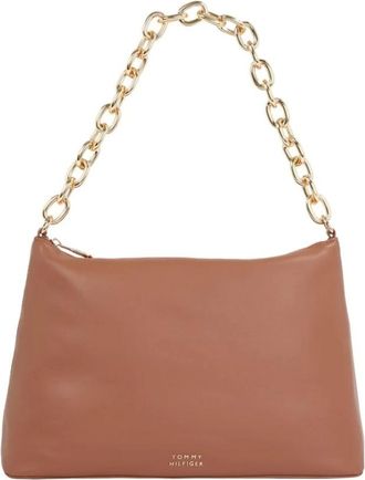 Tommy Hilfiger Casual Chic Schoudertas - Dames - Schoudertassen - Bruin - ONE Size - Leer - Tassen