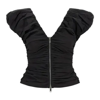 Ganni Sleeveless Tops, female, Black, Size: M Ruched Top