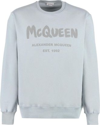 Alexander McQueen Hoodies & sweatvesten, Heren, Blauw, M, Katoen, Graffiti Sweatshirt