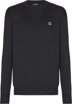 Balmain Fijne jumper van zijde en katoen - Heren - Ronde hals truien - Zwart - XL - Katoen - Truien & Vesten