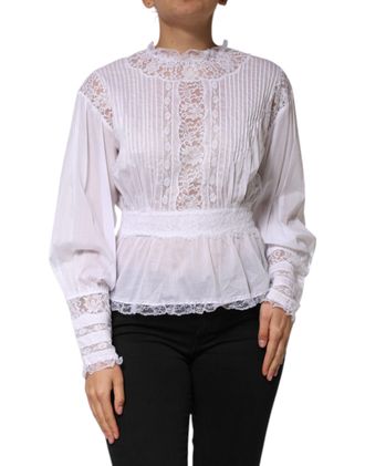 Dolce & Gabbana Womens White Cotton Floral Lace Long Sleeves Top Nylon Viscose