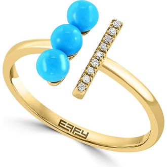 Effy 14K Yellow Gold Diamond & Turquoise Open Band Ring in Blue at Nordstrom Rack, Size 7