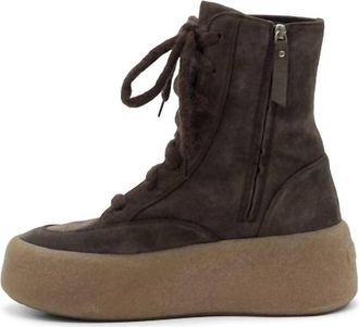 Vic Mati&eacute; Womens Lace Up Suede Platform Boot In Coffee