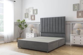 Sloomy Kansas Coniston Divan Bed No Drawers With 54 Floor Standing Headboard in Dark Grey | Size: Single