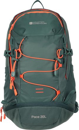 Mountain Warehouse Pace 20L Rucksack - Hydration Compatible Backpack, Airflow Back System Rucksack, Packaway Rain Cover - Bag for Travelling, Hiking, Camping Dark Green