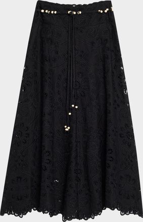 Zimmermann Rhiannon Embroidered Belted Skirt
