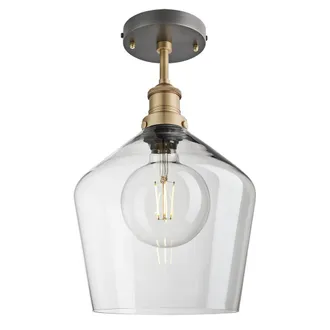 Industville Brooklyn Glass Schoolhouse Flush Mount - 10 Inch - Clear in Metallic Gold | Size: 10 inches