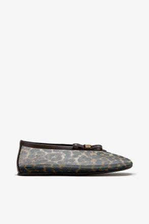 Ganni Brown Jenny Ballerina in Leopard Mesh - Size 10 Nylon
