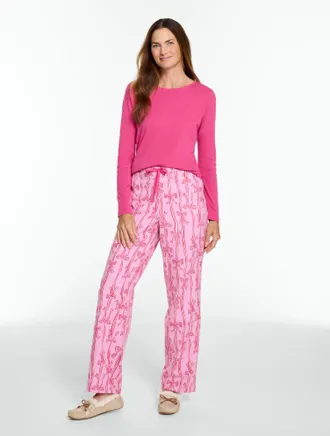 Talbots Plus Size - Cotton Flannel Pajama Set - Ribbons & Bows - Very Berry - 1X Talbots
