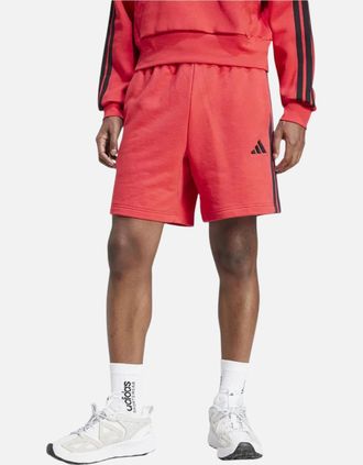 adidas Mens Adidas Essential 3 Stripes Mens French Terry Shorts Summer Casual Beach Bermuda - Red - Size: 32/30/31