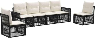 vidaXL Conjunto De Sof&aacute;s De Jard&iacute;n 6 Uds. Negro Y Blanco Crema Vidaxl
