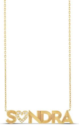 SHYMI Pav&eacute; Heart & Fluted Name Pendant Necklace in Gold at Nordstrom