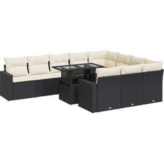 vidaXL Set De Sof&aacute;s De Jard&iacute;n 11 Pzas Y Cojines Rat&aacute;n Sint&eacute;tico Negro Vidaxl