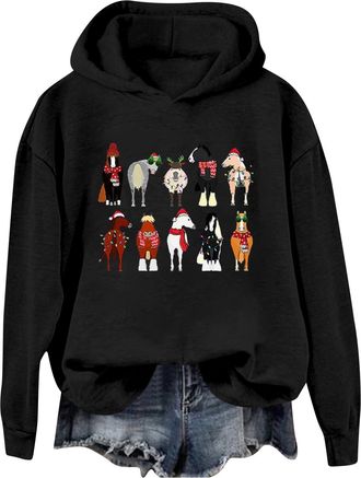 Generic Funny Christmas Horse with Colorful Lights Sweatshirts Women Hoodies Fall Winter Long Sleeve Shirts 2024 New