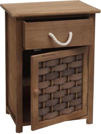 Hhg Comodino cassettiera HHG 636 legno di paulonia polyrattan marrone scuro