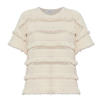Max Mara Garza Top - Dames - Ronde hals truien - Beige - L - Polyester - Truien & Vesten