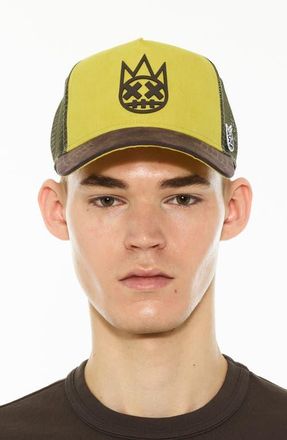 Cult of Individuality Logo Mesh Back Suede Trucker Hat in Green Sheen at Nordstrom