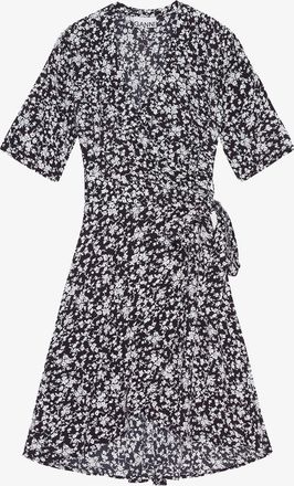 Ganni Black Printed Crepe Wrap Dress - Size 10/12 Viscose