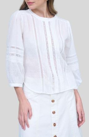ZOE AND CLAIRE Lace Inset Clip Dot Cotton Top in Off White at Nordstrom, Size X-Small