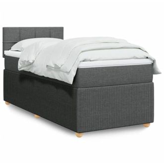 vidaXL Cama Box Spring Con Colch&oacute;n Tela Gris Oscuro 100x200 Cm