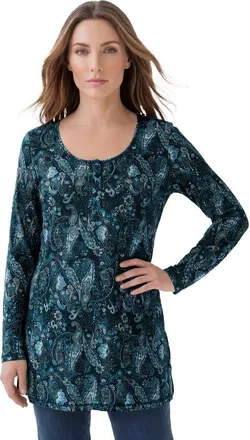 Roaman's Plus Size Knit Thermal Henley Top Long Sleeve in Deep Teal at Nordstrom, Size Medium
