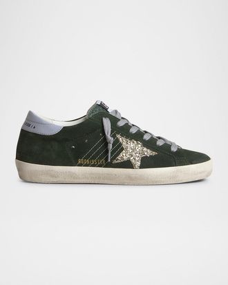 Golden Goose Super-Star Suede Glitter Low-Top Sneakers